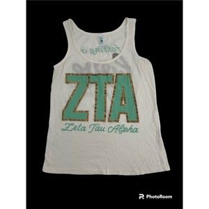 Zeta Tau Alpha ZTA Womens Tank Top S White Sorority Greek Falling In Love 2015